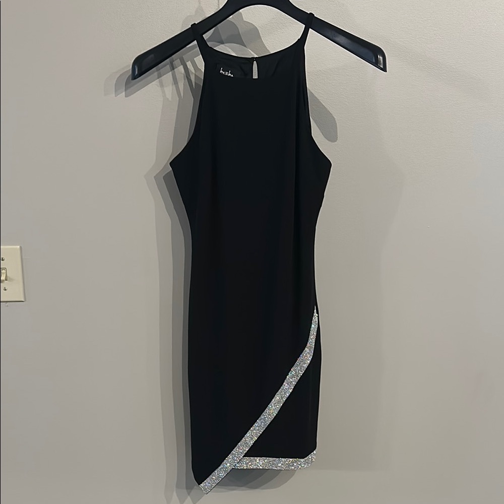 By & By juniors Black Halter Dress with sequins details